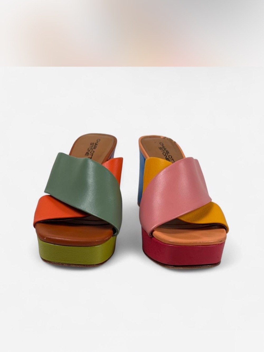 Charlotte Stone Colorblock Multi-Color Leather Platform Mule Heels - Picture 4 of 8